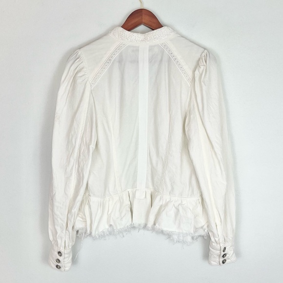 Free People Ariana Lace Trim Linen Military-Inspired Jacket White Size XS - Picture 12 of 15